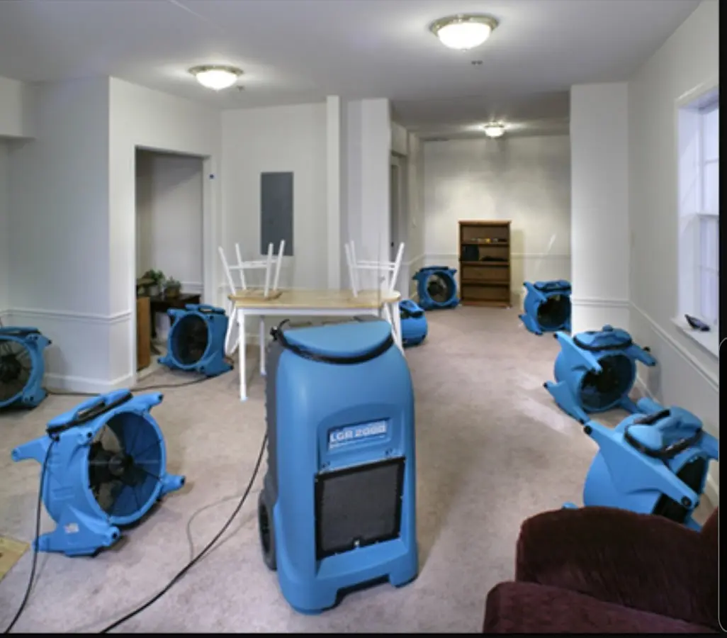 Air movers and dehumidifier setup for Water Damage Restoration in Fargo